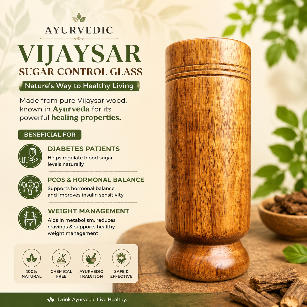 Ayurvedic Vijaysar Wood Sugar Control Glass