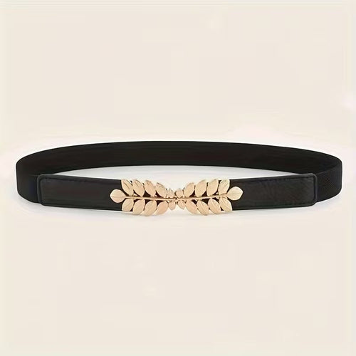 Women Black Waist Belt with Metal Leaf 🖤