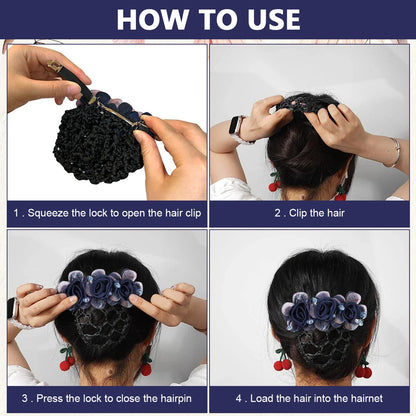 Rose Flower Hair Bun Net With Clip